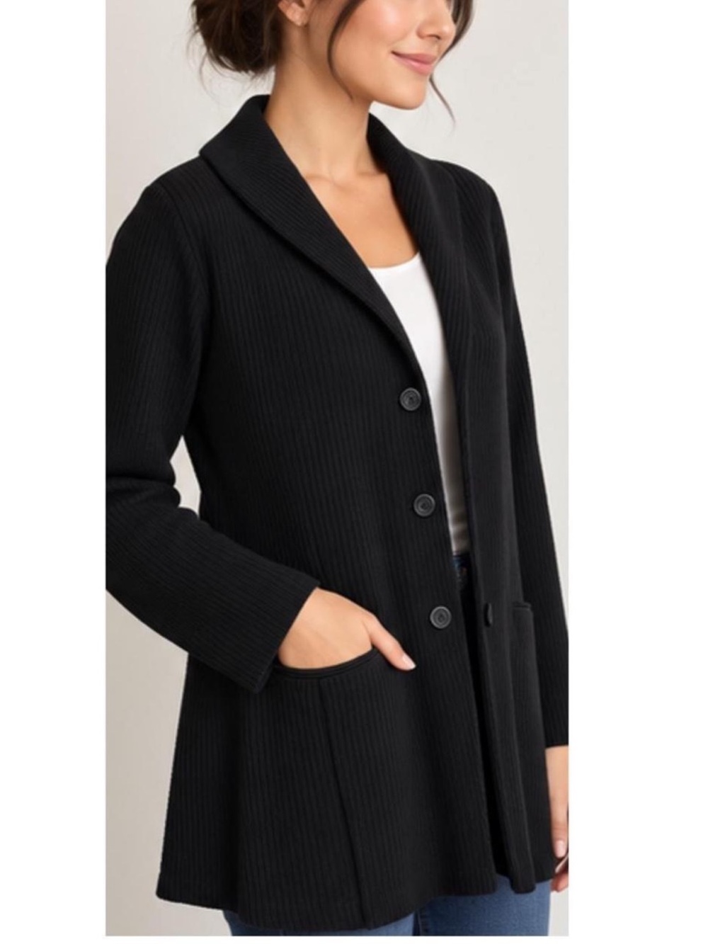Eileen Fisher Black waffle texture Jacket Coat – Women’s Medium  l